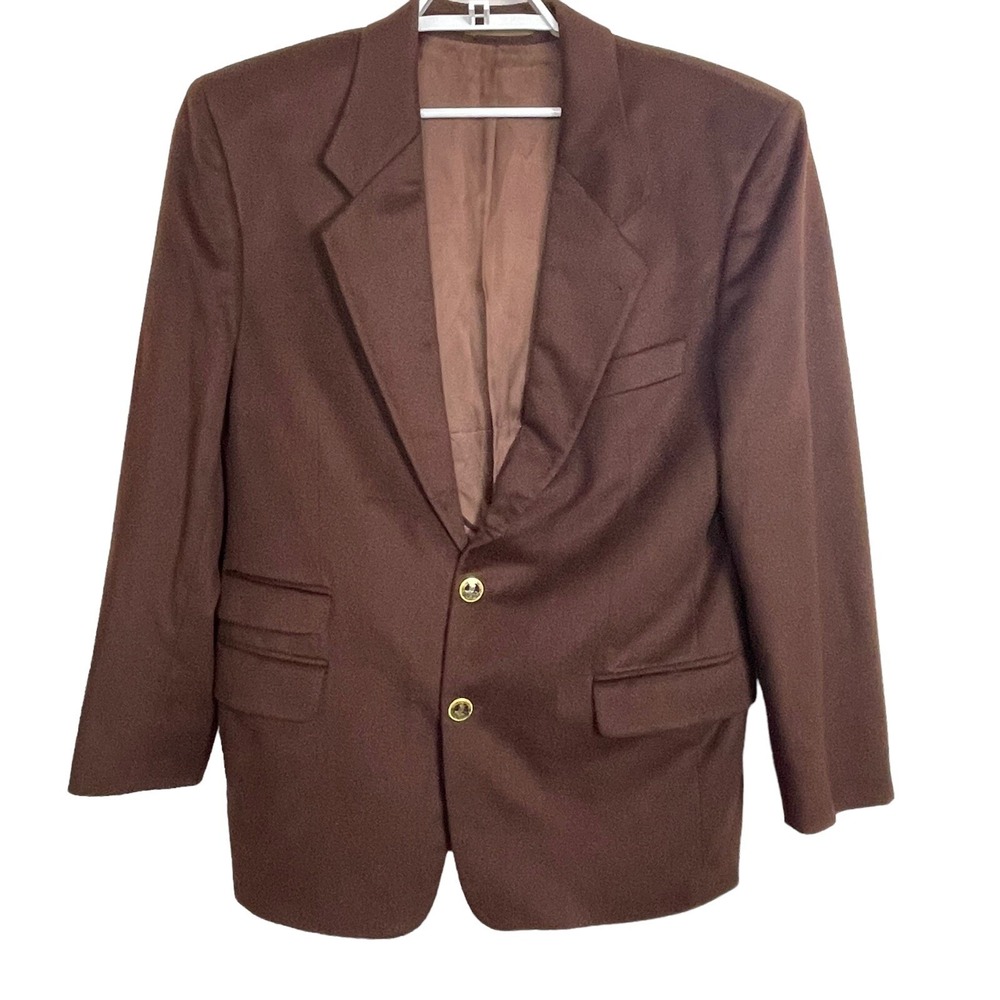 Cashmere Men's Brown‎ Sports Coat Blazer Gold Sic Semper Tyrannis Button 44R